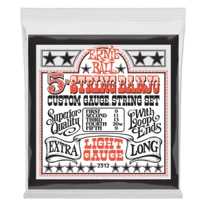 Ernie Ball Light 5-String Loop End Stainless Steel Banjo Guitar Strings, 9-9 Gauge