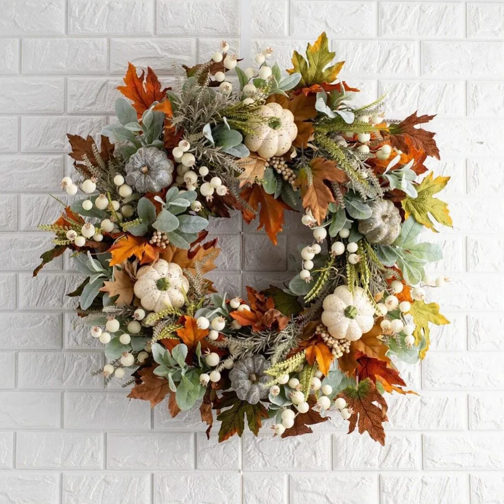 Fall Pumpkin Wreath Year Round Durable Autumn Wreath Front Door Wreath Festival Home Decor