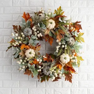Fall Pumpkin Wreath Year Round Durable Autumn Wreath Front Door Wreath Festival Home Decor