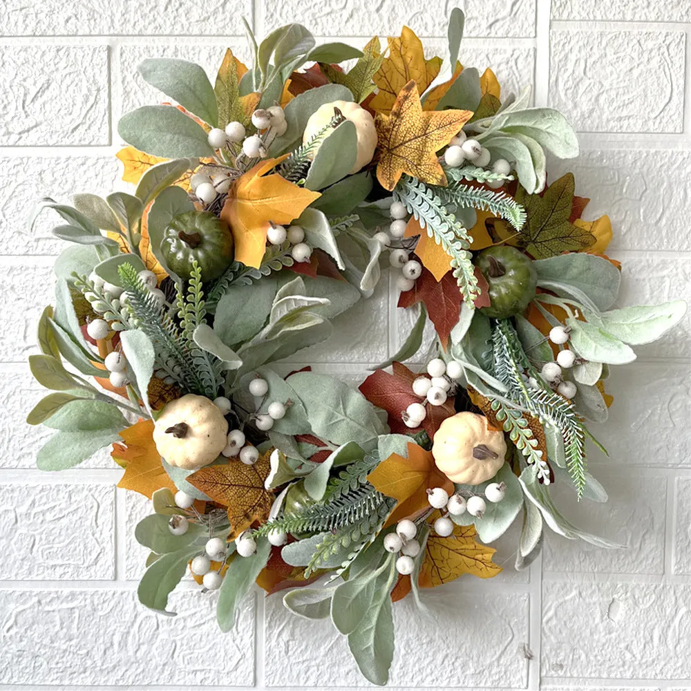 Fall Pumpkin Wreath Year Round Durable Autumn Wreath Front Door Wreath Festival Home Decor