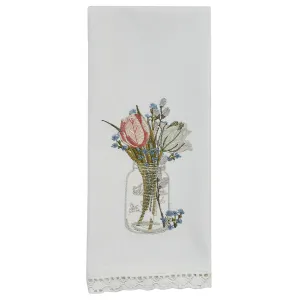 Farmhouse Mason Jar Tulip Embroidered  Dish Towel