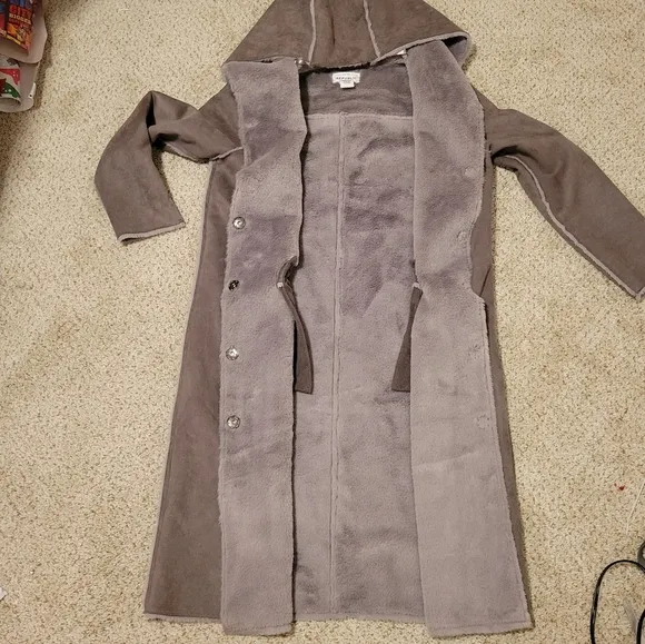 For the Republic Long Length Faux Suede Fur Lined Coat with Hood Gray Size Small