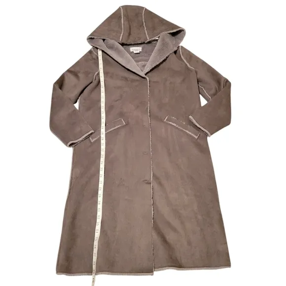 For the Republic Long Length Faux Suede Fur Lined Coat with Hood Gray Size Small