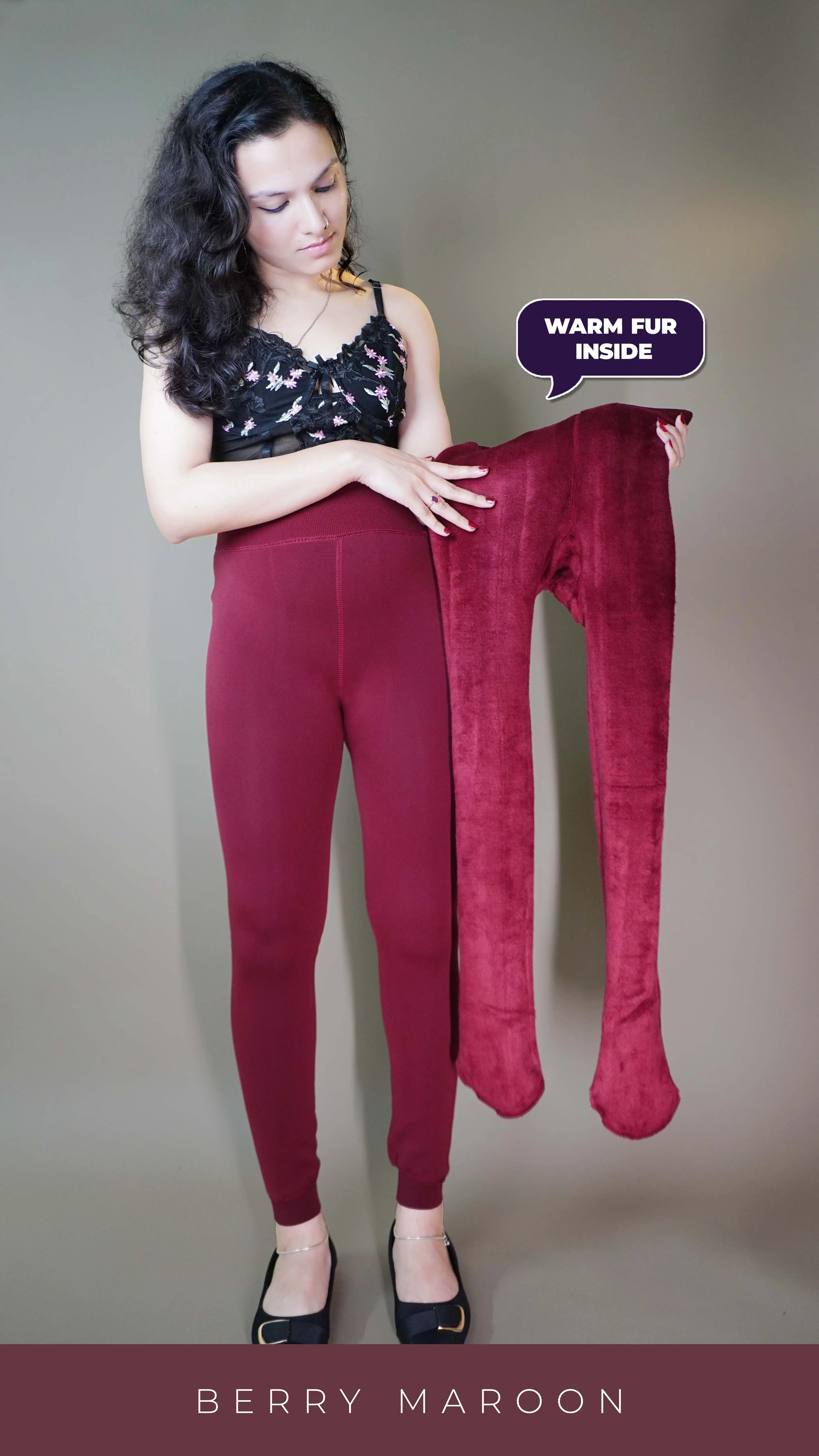 Furry Bliss Burgundy Warm tights