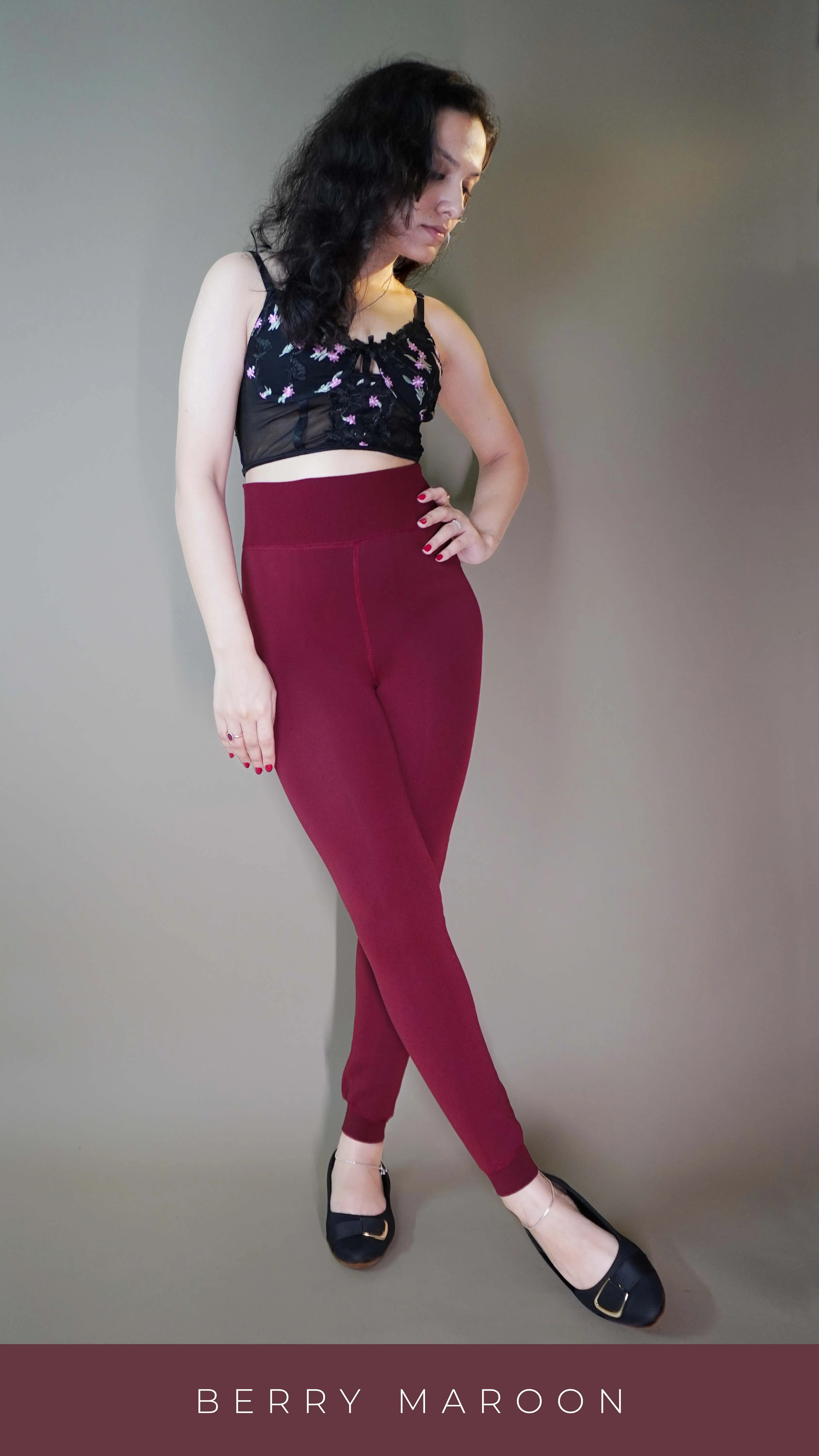 Furry Bliss Burgundy Warm tights