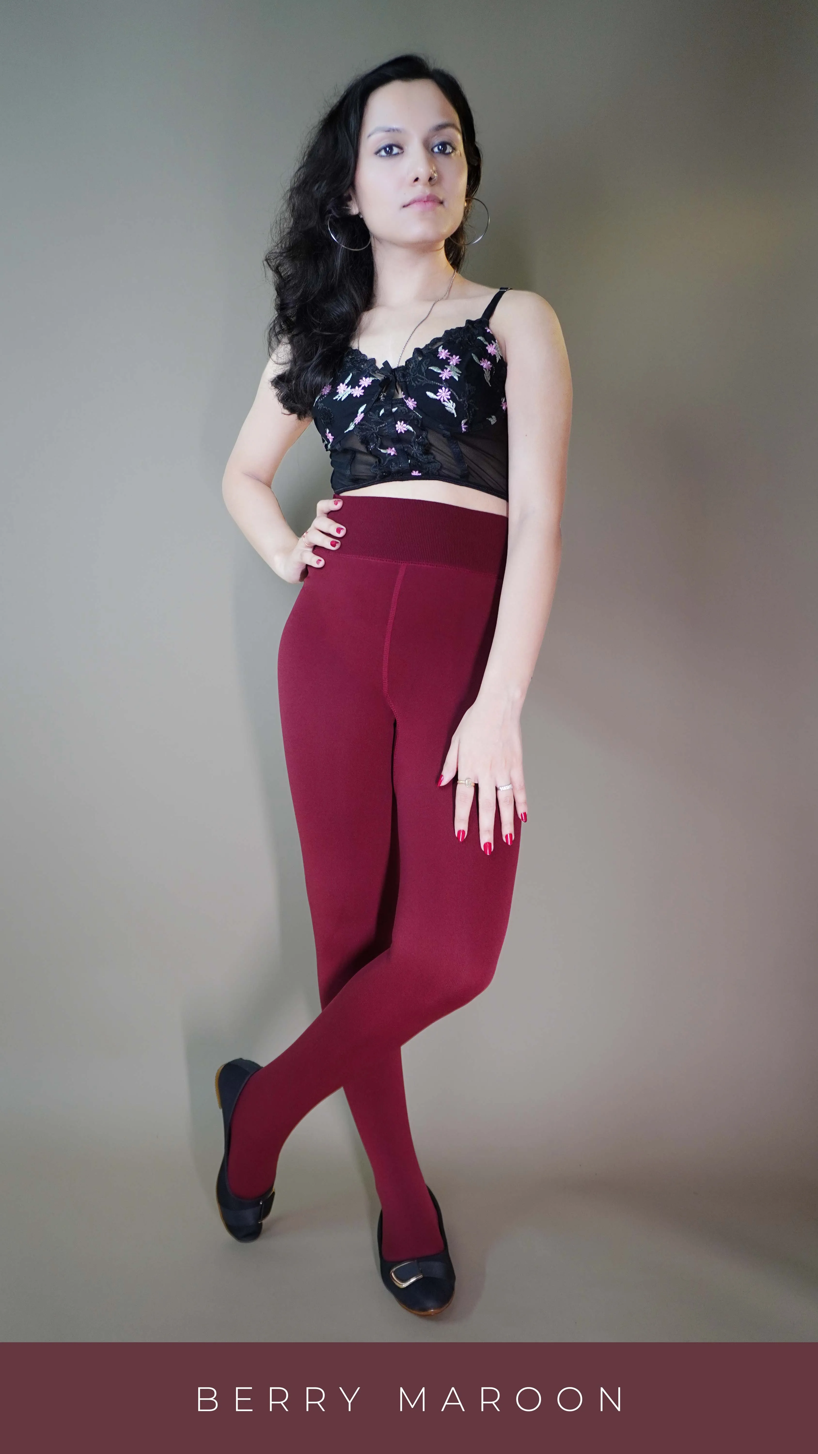 Furry Bliss Burgundy Warm tights