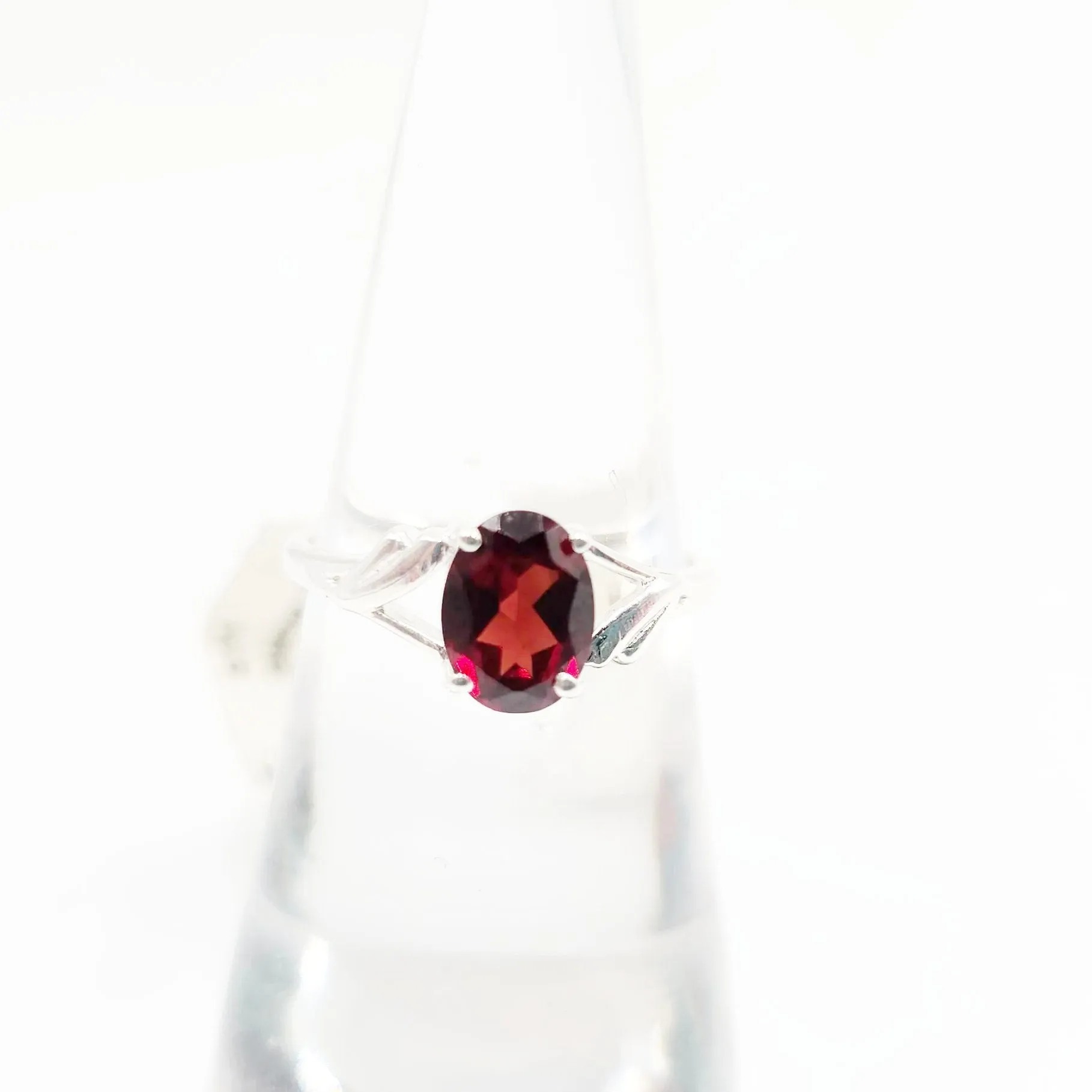 Garnet Ring Sterling Silver Solitaire