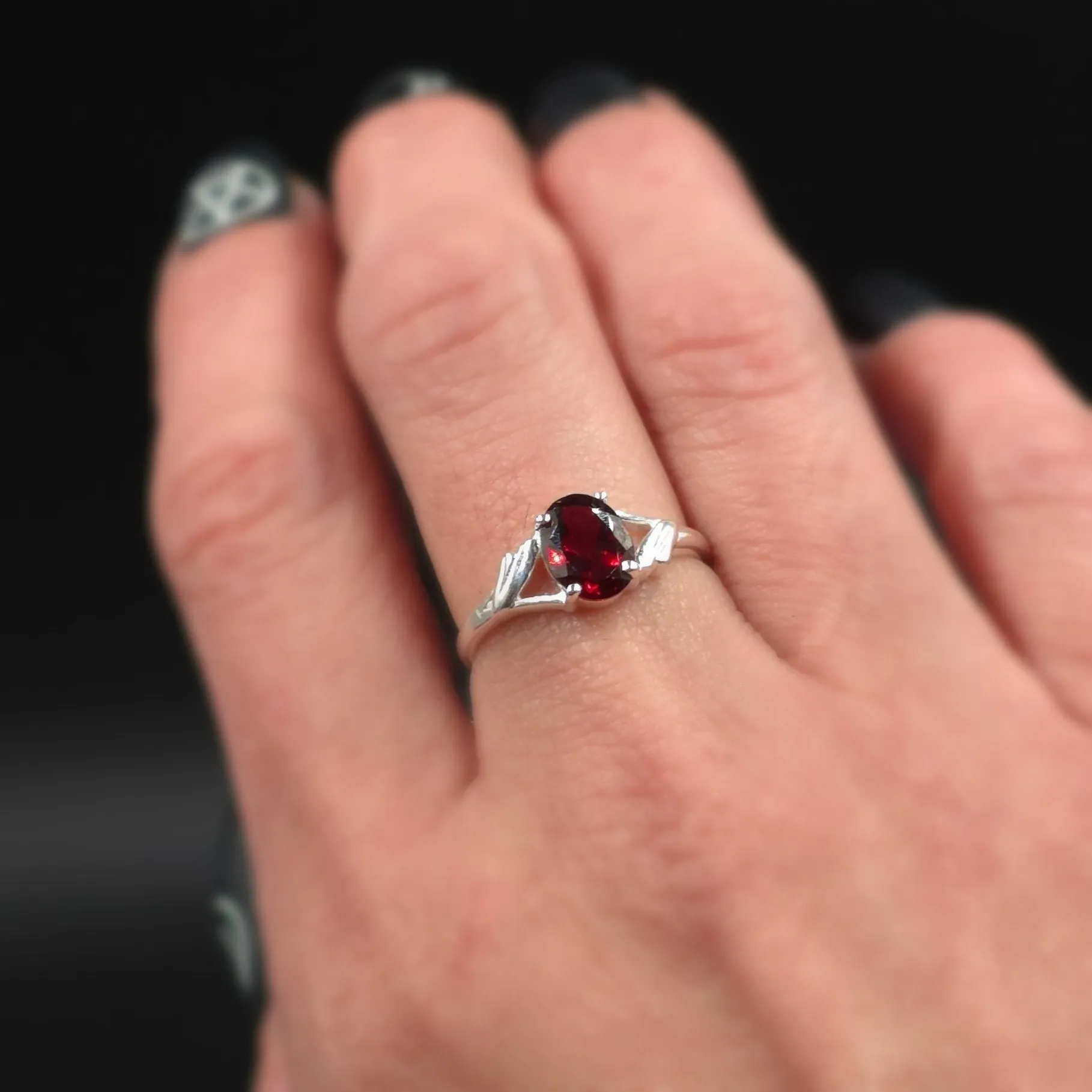 Garnet Ring Sterling Silver Solitaire