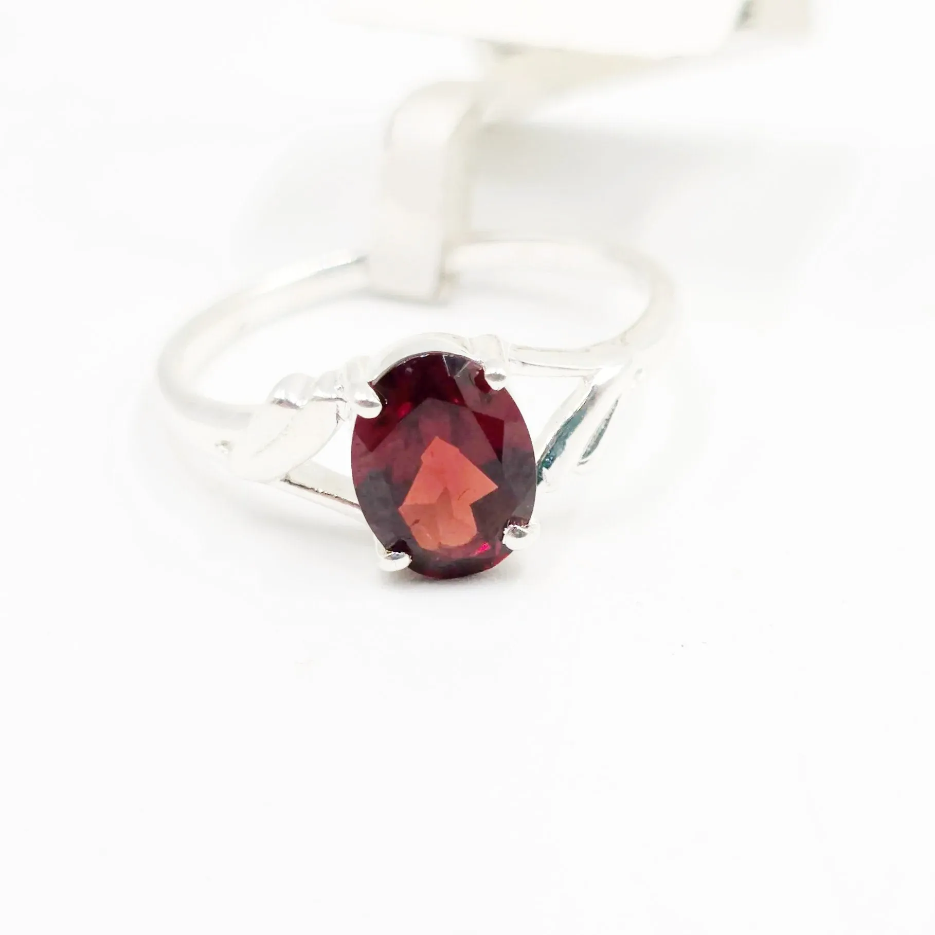Garnet Ring Sterling Silver Solitaire