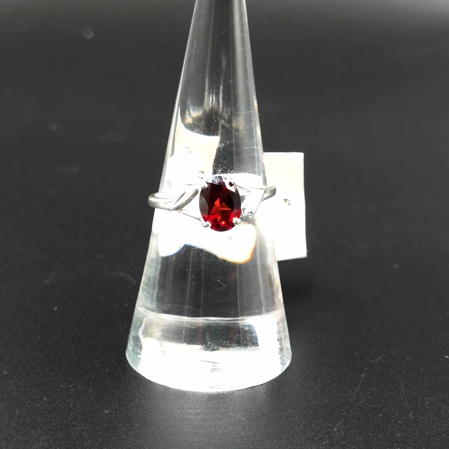 Garnet Ring Sterling Silver Solitaire