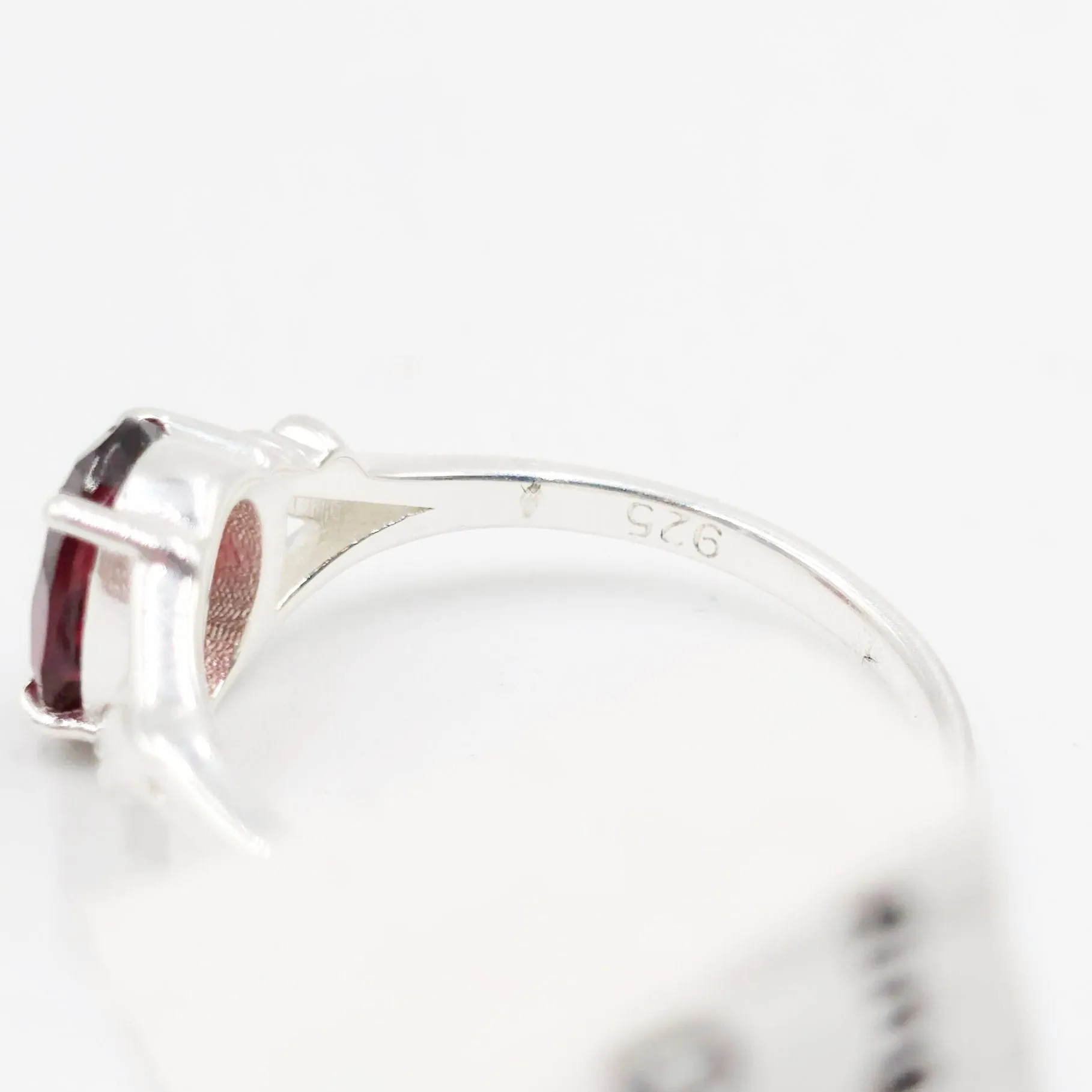 Garnet Ring Sterling Silver Solitaire