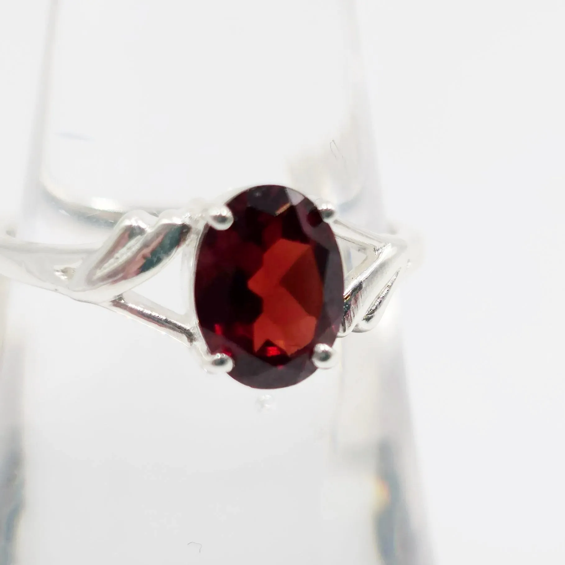 Garnet Ring Sterling Silver Solitaire
