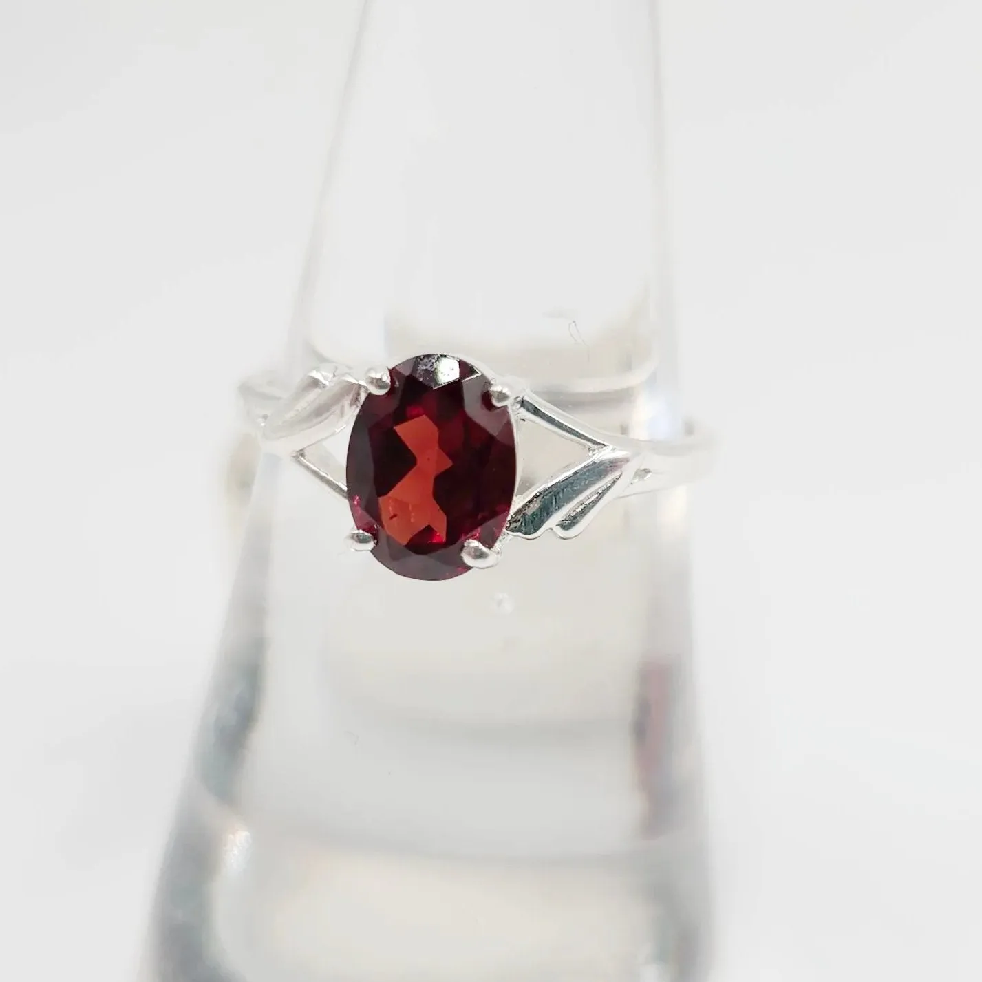 Garnet Ring Sterling Silver Solitaire