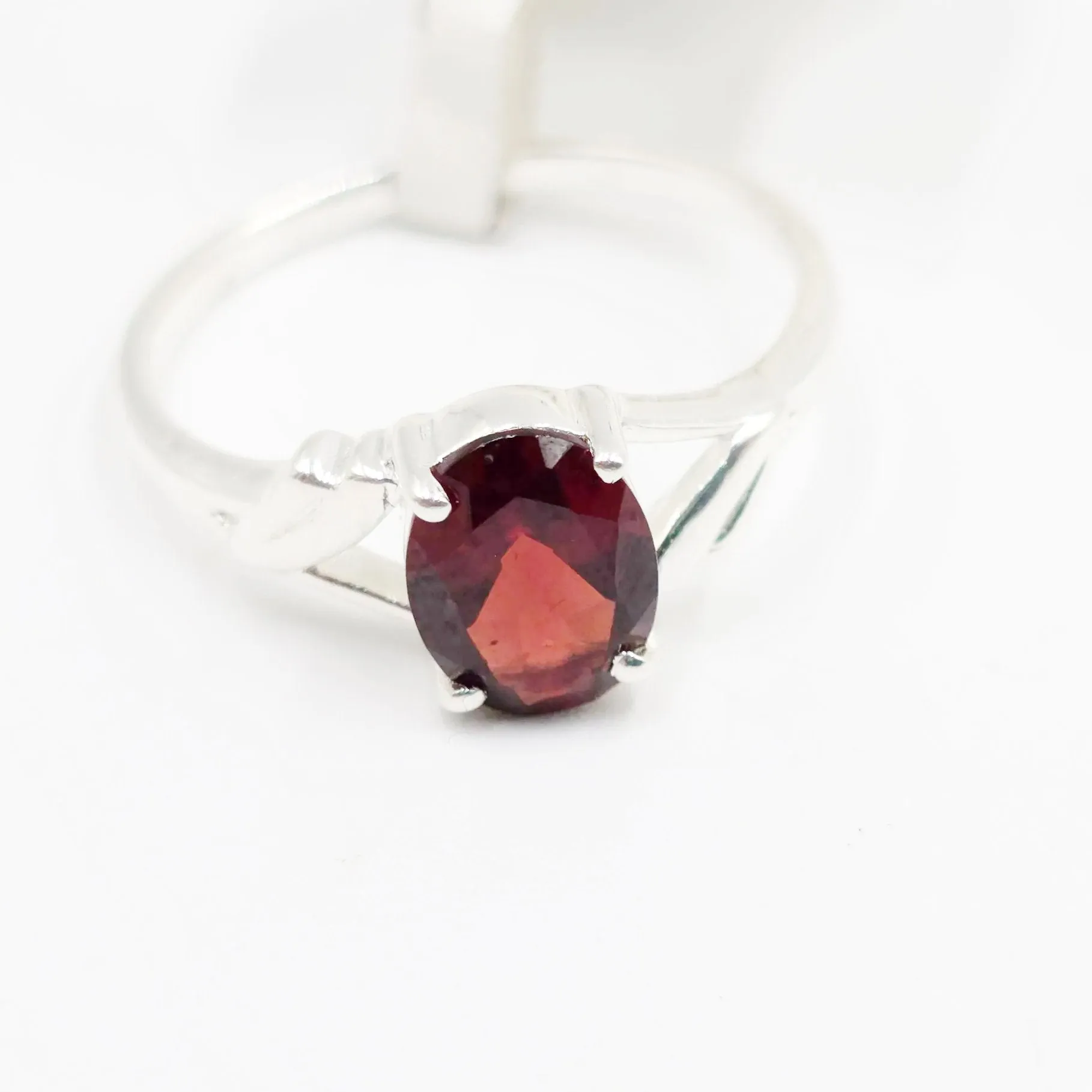 Garnet Ring Sterling Silver Solitaire