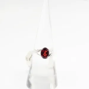 Garnet Ring Sterling Silver Solitaire