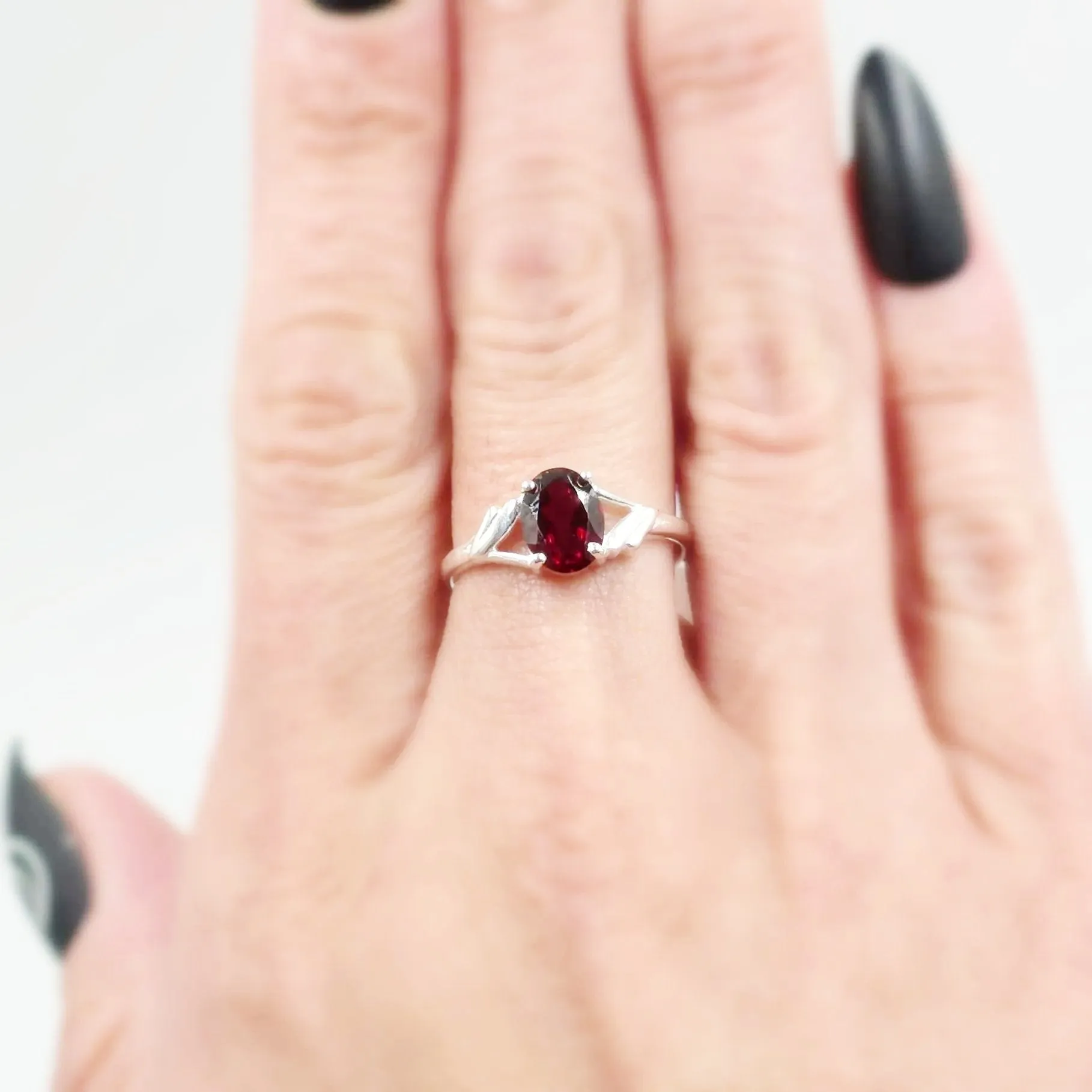 Garnet Ring Sterling Silver Solitaire