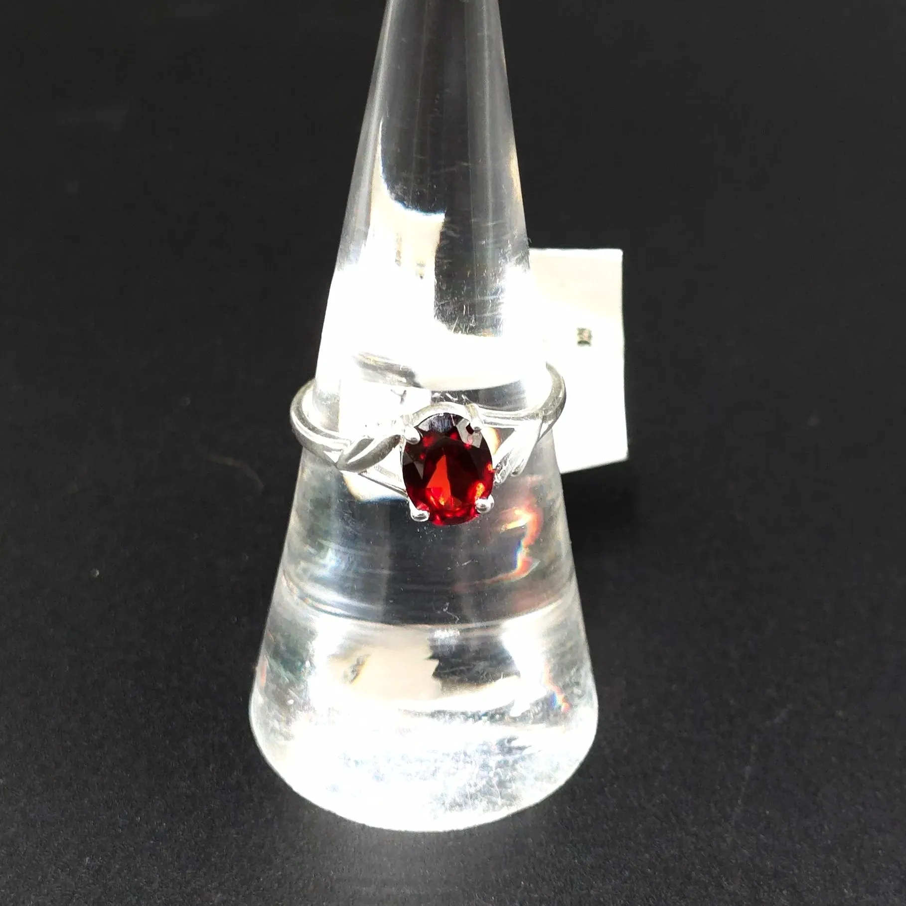 Garnet Ring Sterling Silver Solitaire