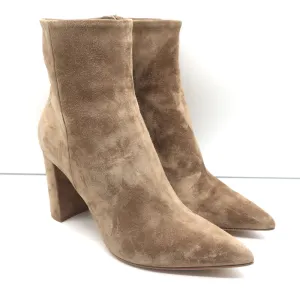 Gianvito Rossi Piper 85 Ankle Boots Tan Suede Size 38.5 Pointed Toe Booties