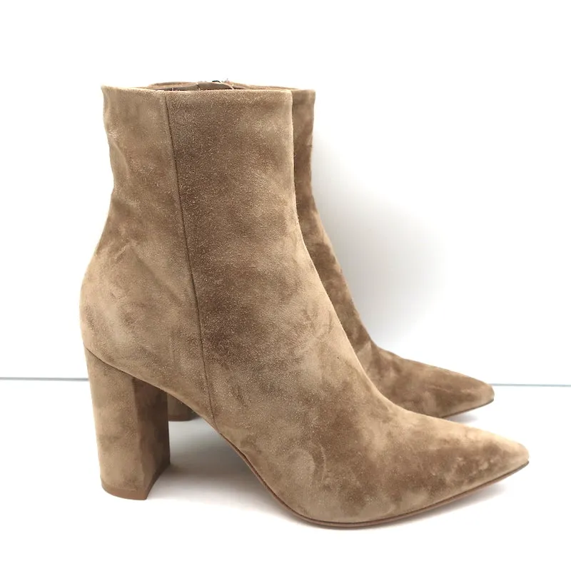 Gianvito Rossi Piper 85 Ankle Boots Tan Suede Size 38.5 Pointed Toe Booties