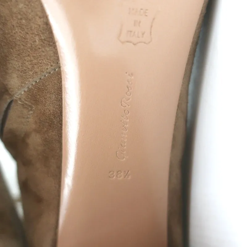 Gianvito Rossi Piper 85 Ankle Boots Tan Suede Size 38.5 Pointed Toe Booties