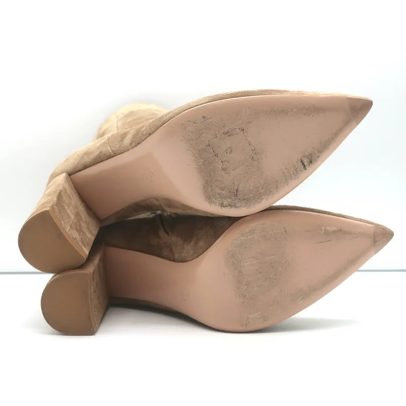 Gianvito Rossi Piper 85 Ankle Boots Tan Suede Size 38.5 Pointed Toe Booties