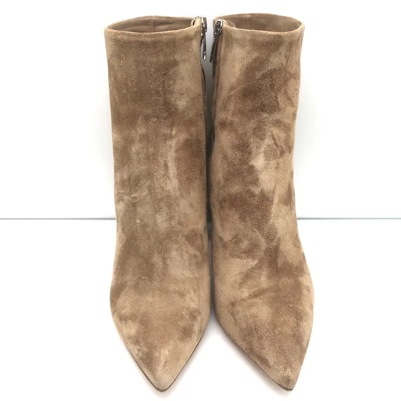Gianvito Rossi Piper 85 Ankle Boots Tan Suede Size 38.5 Pointed Toe Booties