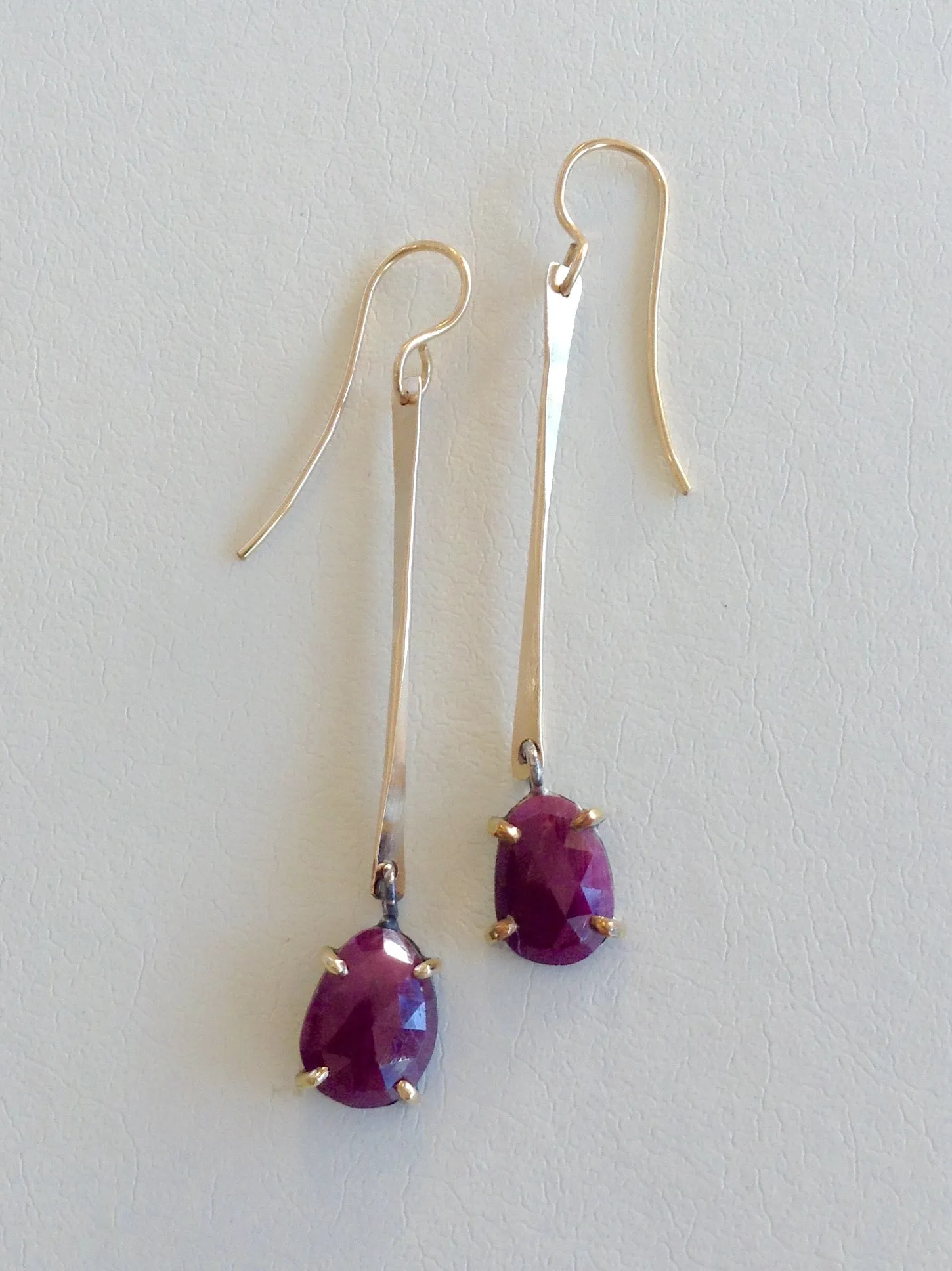 Gold Ruby Celtic Linear Earrings