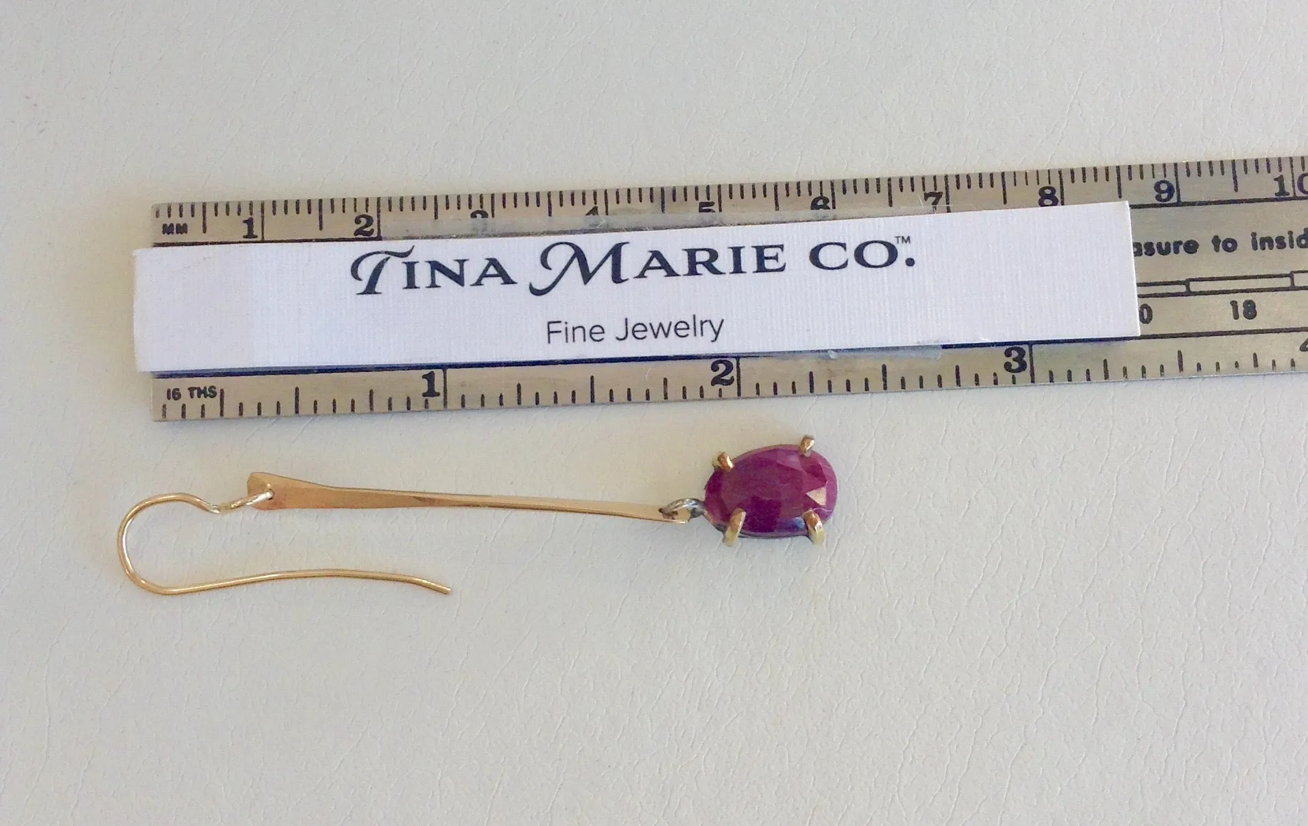 Gold Ruby Celtic Linear Earrings