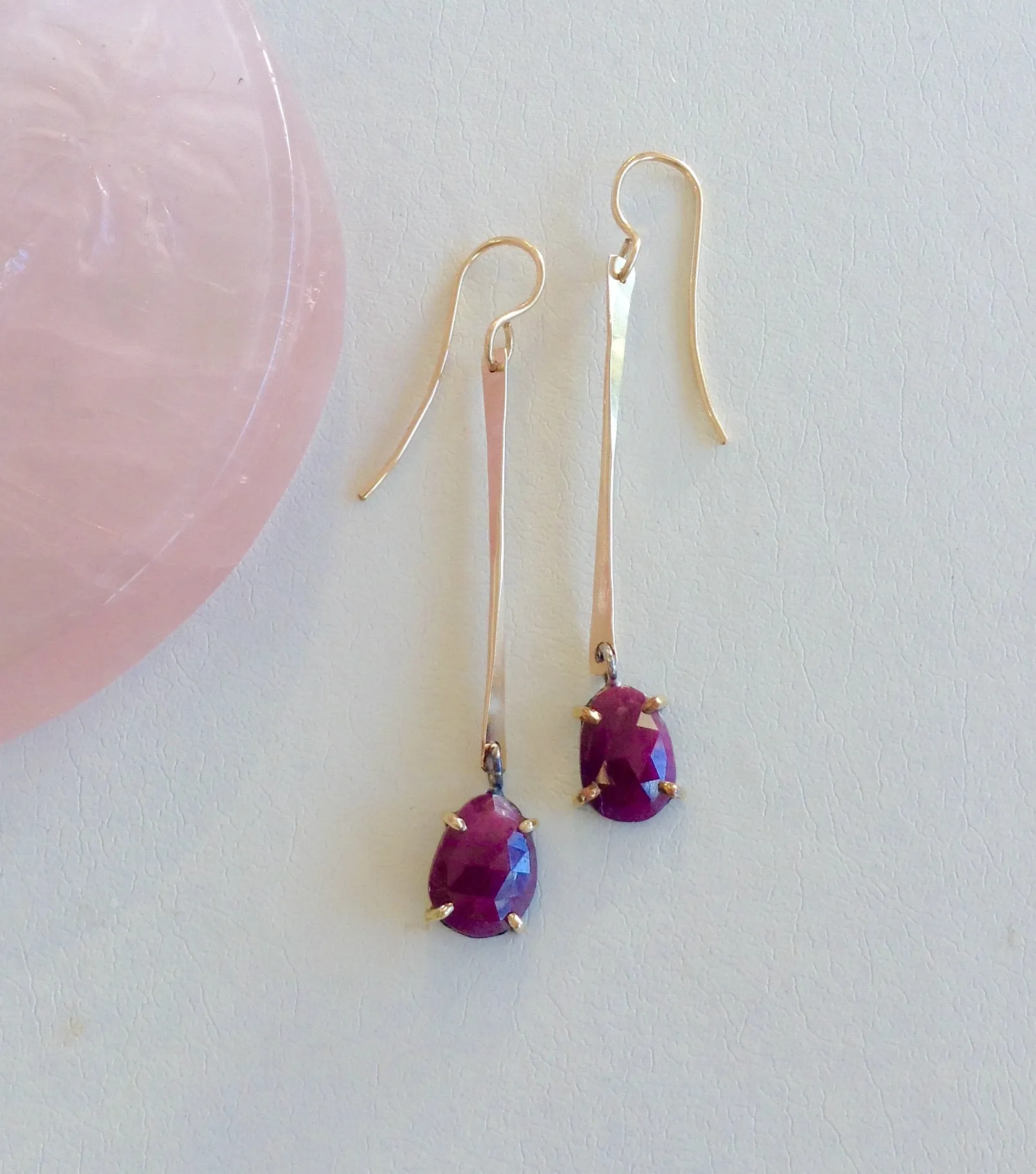 Gold Ruby Celtic Linear Earrings