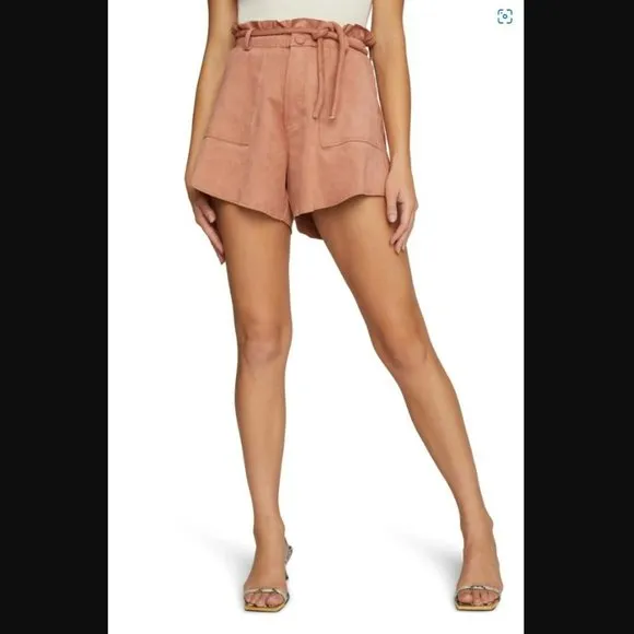GOOD AMERICAN-Snatched Paperbag Waist Faux Suede Shorts, Size 1 - Pink
