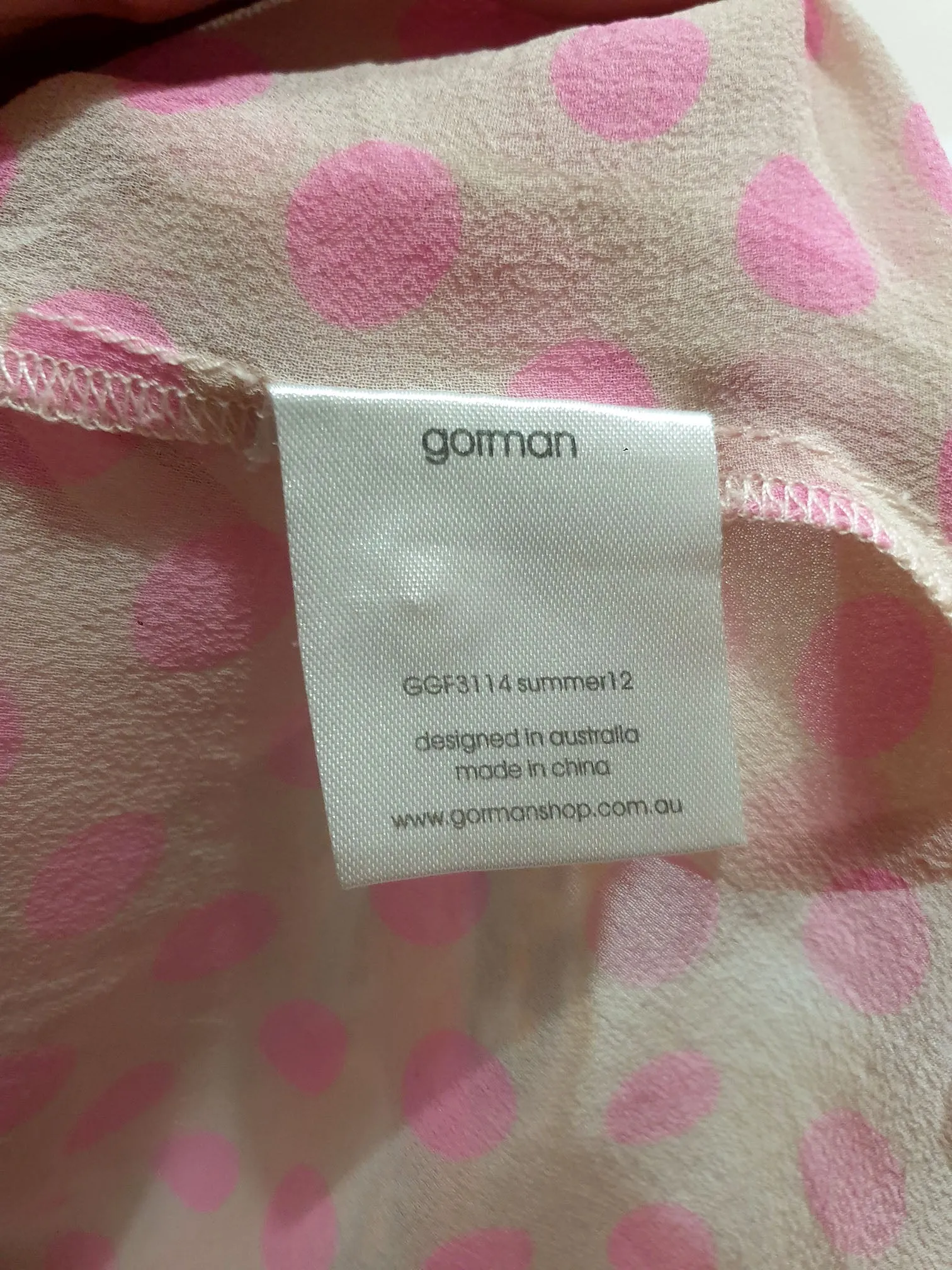 Gorman pink silk polka dot top size 10