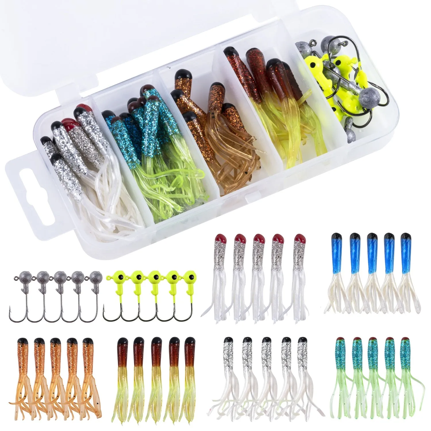 Goture 40pcs/lot Soft Lure set Fishing Jig Head Hooks with Fishing Tackle Box