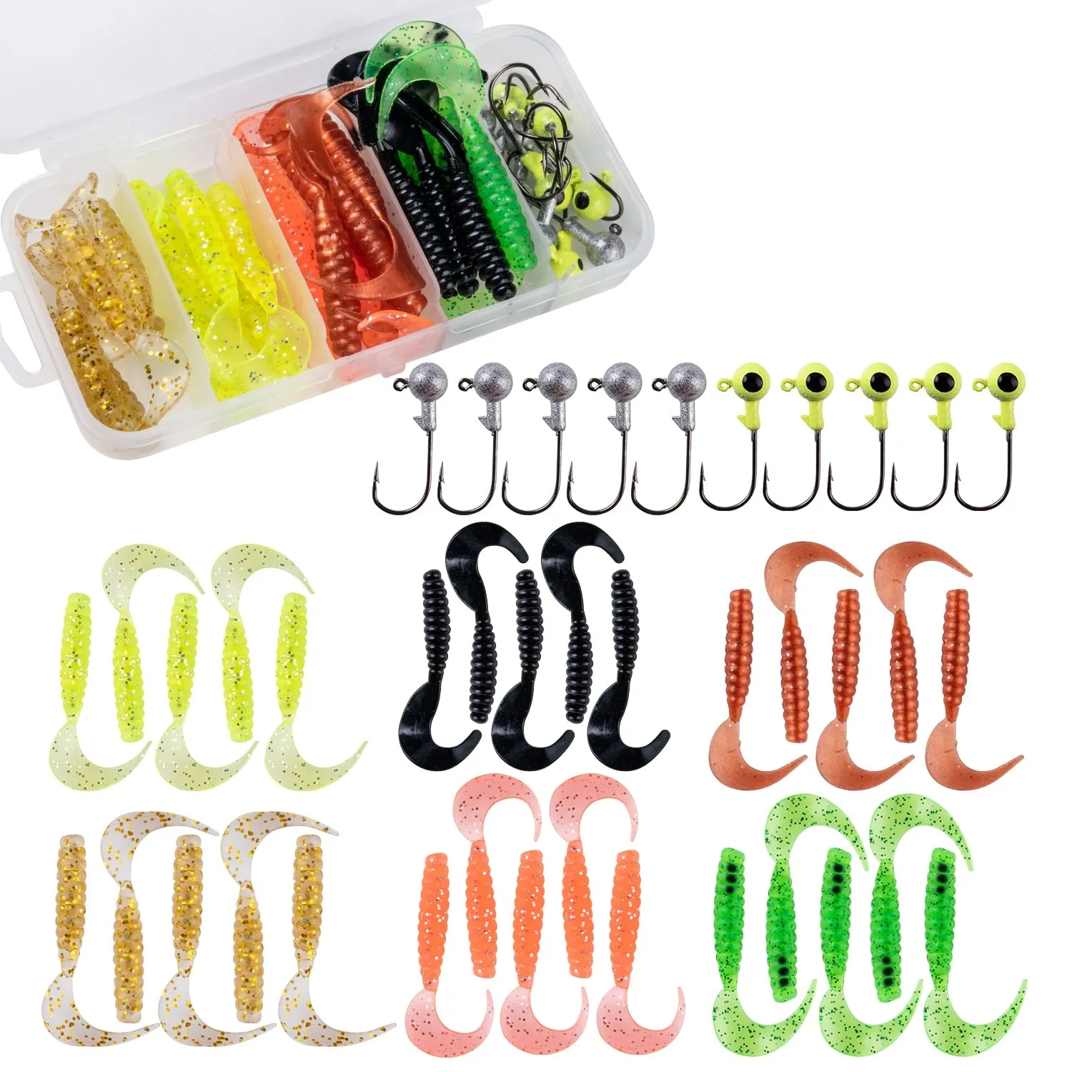 Goture 40pcs/lot Soft Lure set Fishing Jig Head Hooks with Fishing Tackle Box