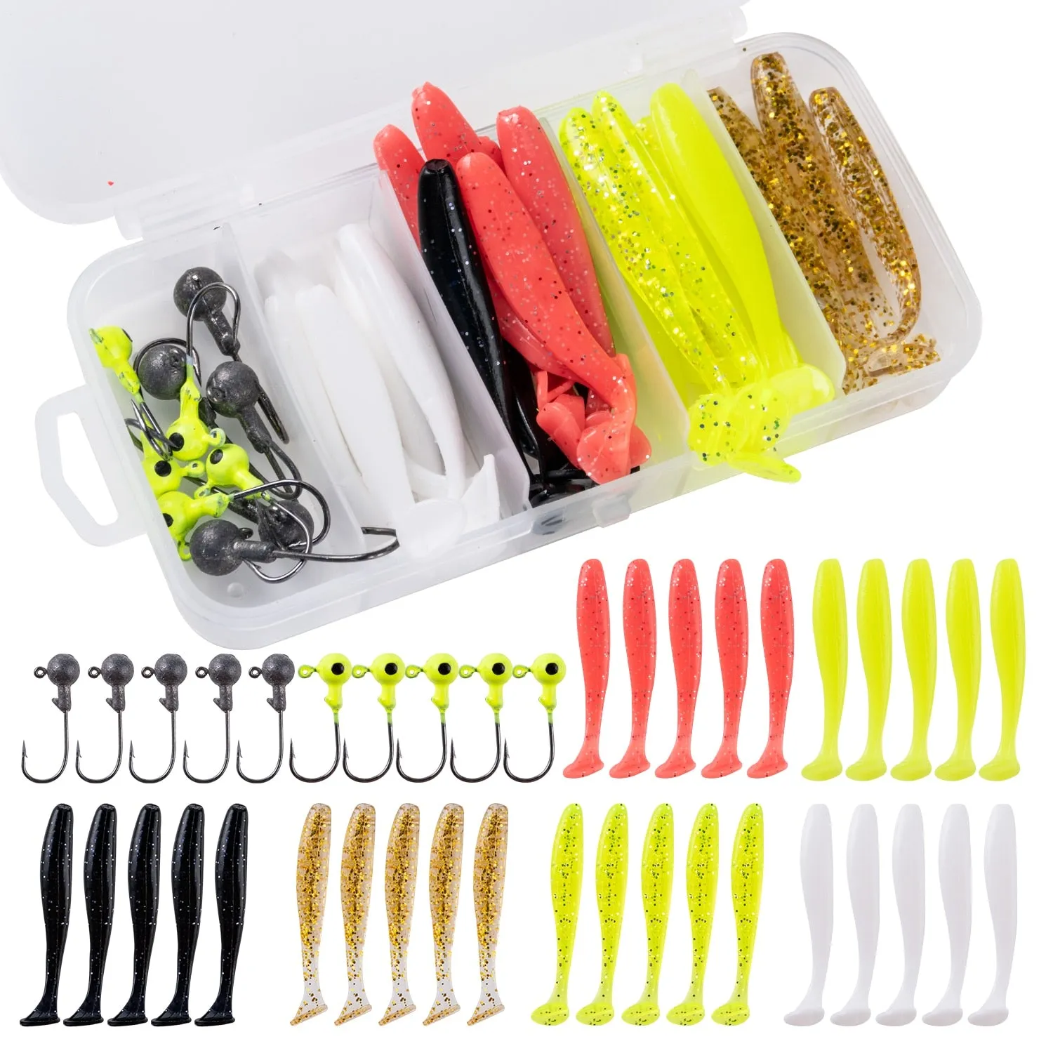 Goture 40pcs/lot Soft Lure set Fishing Jig Head Hooks with Fishing Tackle Box