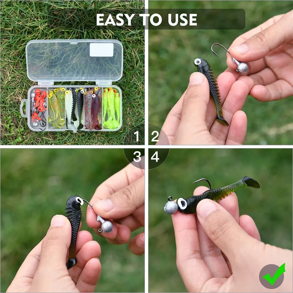 Goture 40pcs/lot Soft Lure set Fishing Jig Head Hooks with Fishing Tackle Box