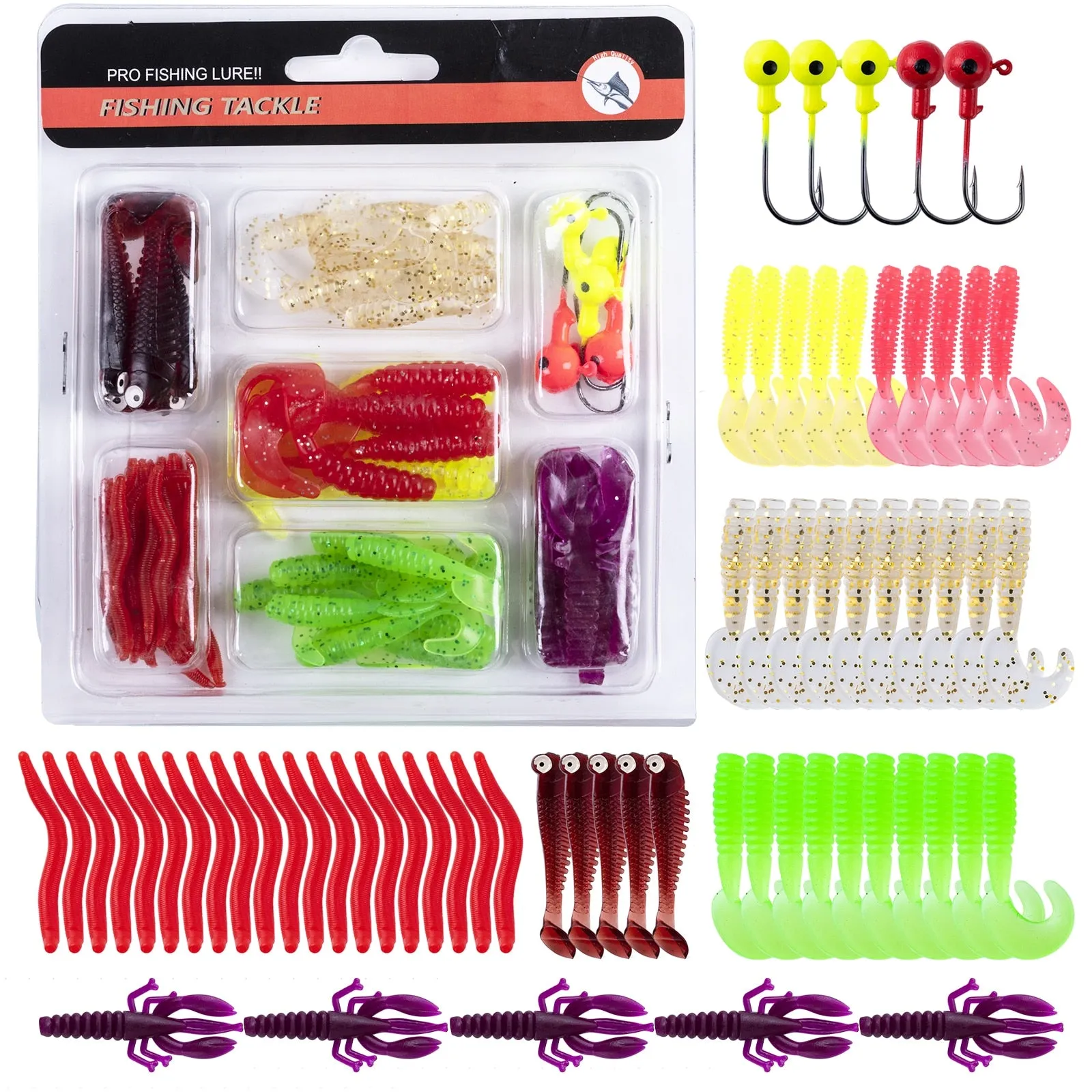 Goture 40pcs/lot Soft Lure set Fishing Jig Head Hooks with Fishing Tackle Box