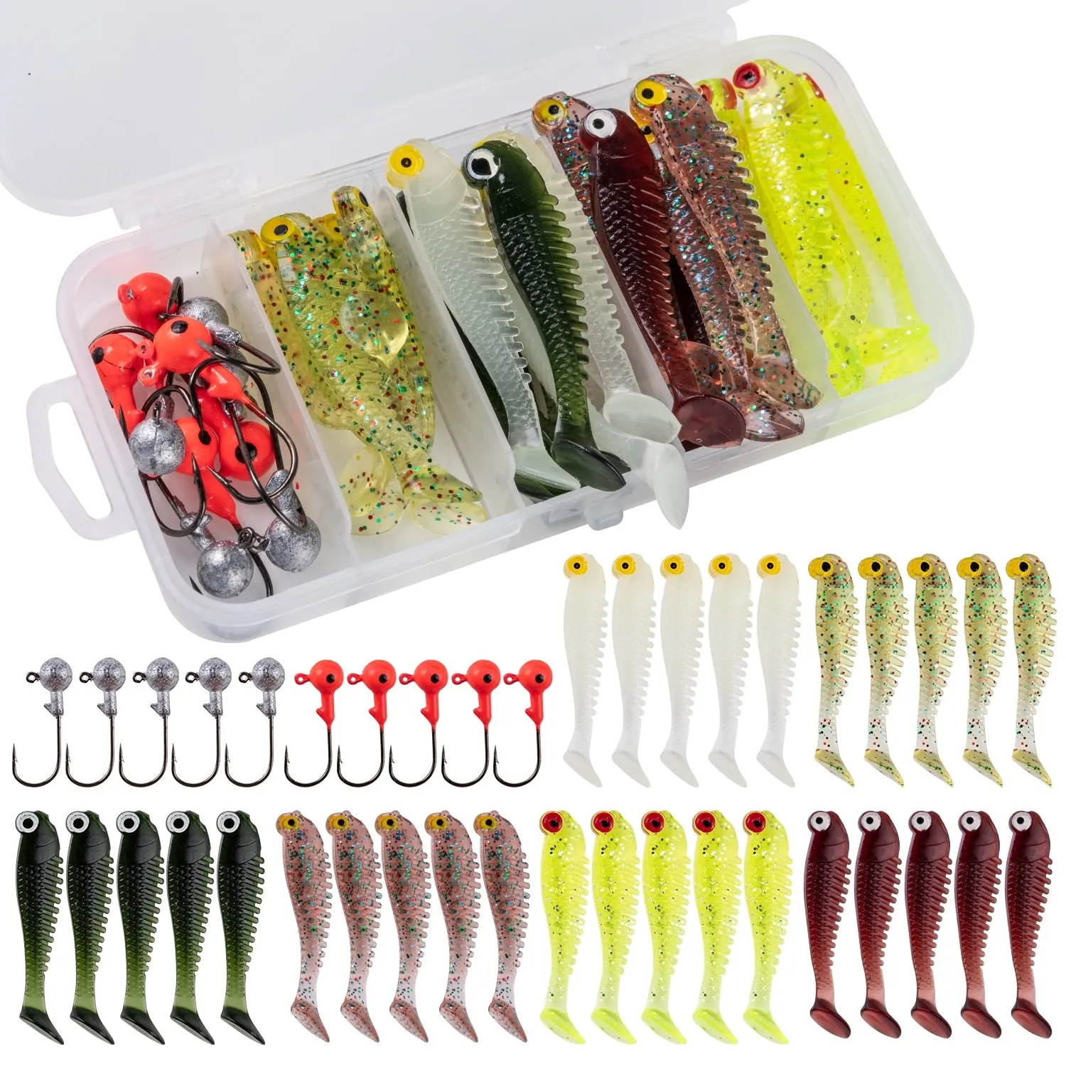 Goture 40pcs/lot Soft Lure set Fishing Jig Head Hooks with Fishing Tackle Box