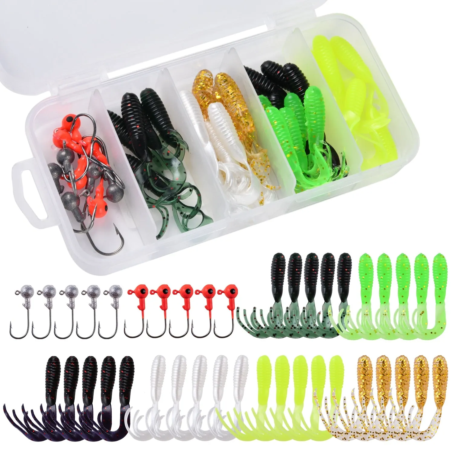 Goture 40pcs/lot Soft Lure set Fishing Jig Head Hooks with Fishing Tackle Box