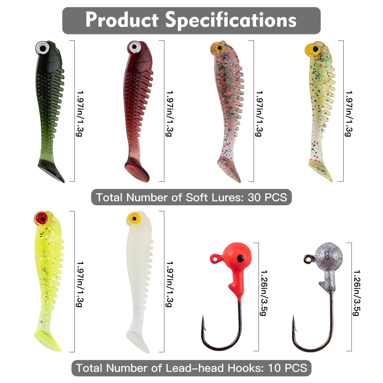 Goture 40pcs/lot Soft Lure set Fishing Jig Head Hooks with Fishing Tackle Box