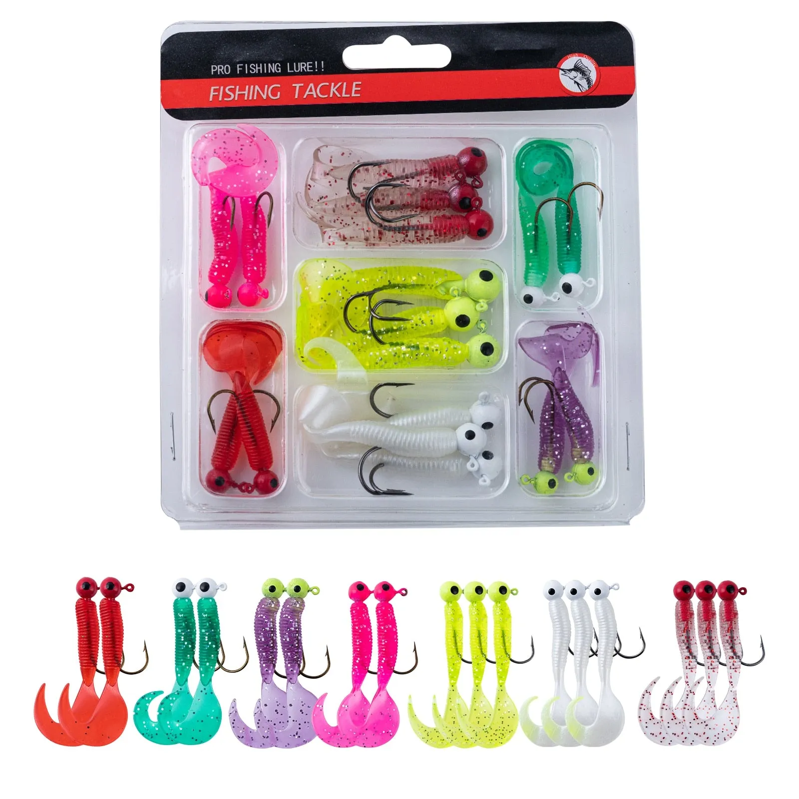 Goture 40pcs/lot Soft Lure set Fishing Jig Head Hooks with Fishing Tackle Box