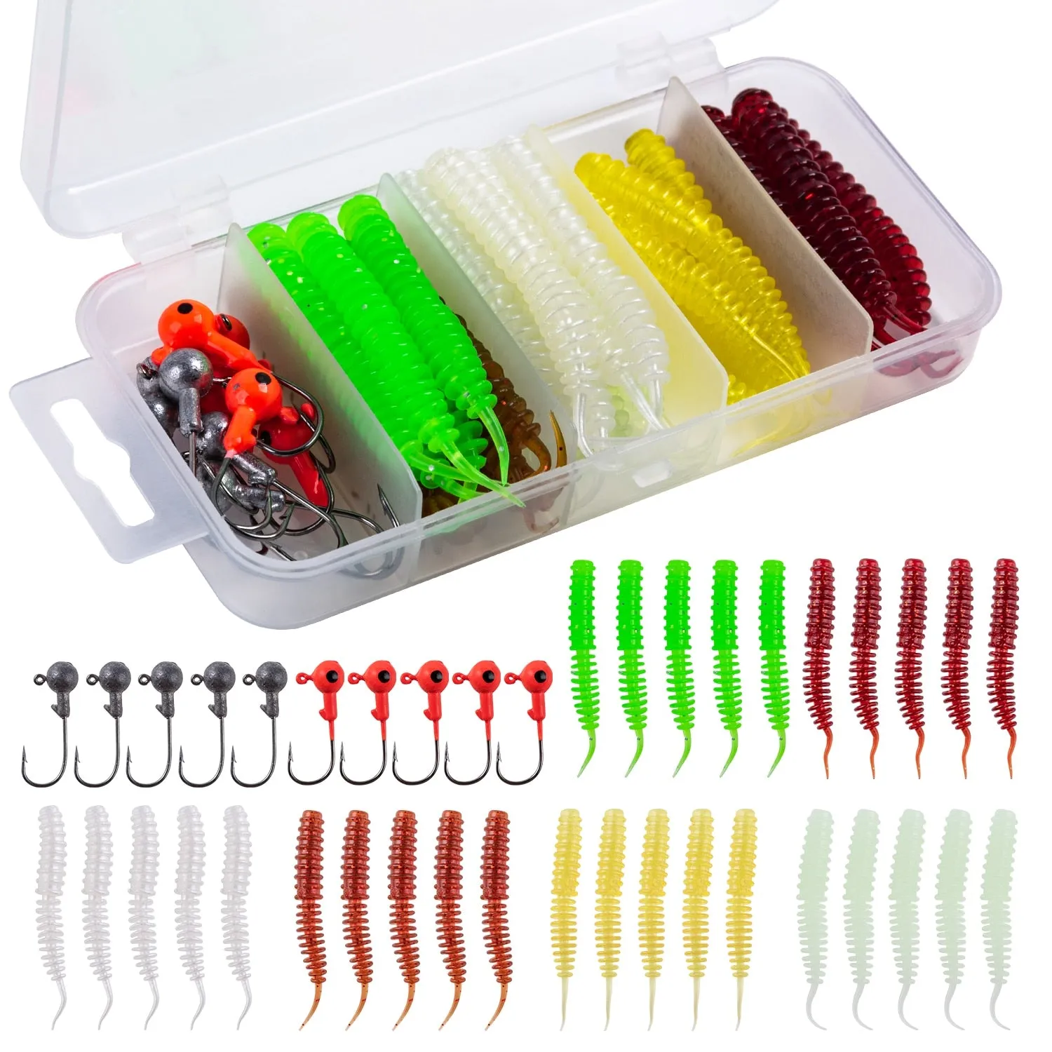 Goture 40pcs/lot Soft Lure set Fishing Jig Head Hooks with Fishing Tackle Box