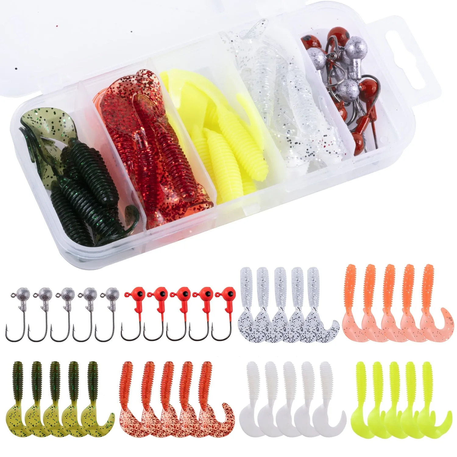 Goture 40pcs/lot Soft Lure set Fishing Jig Head Hooks with Fishing Tackle Box