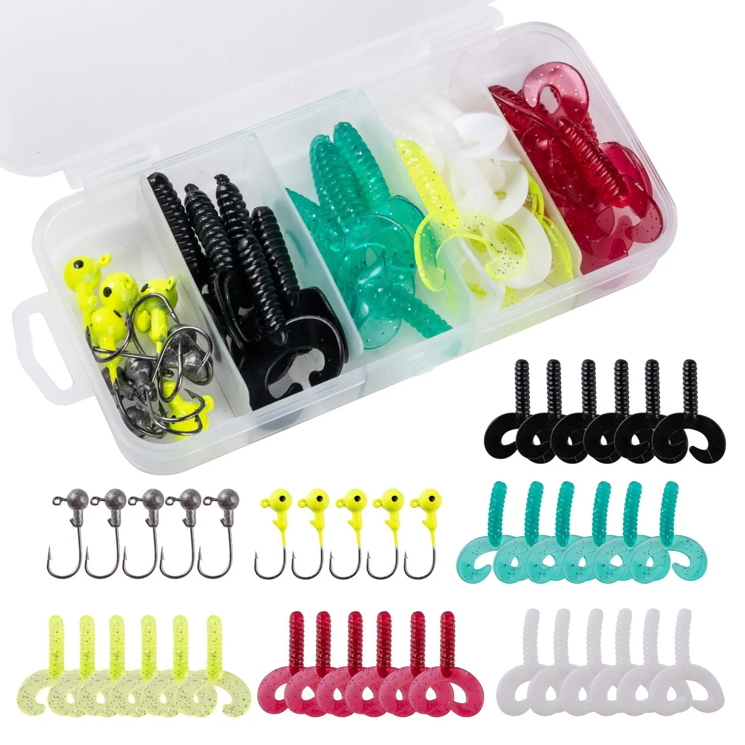 Goture 40pcs/lot Soft Lure set Fishing Jig Head Hooks with Fishing Tackle Box
