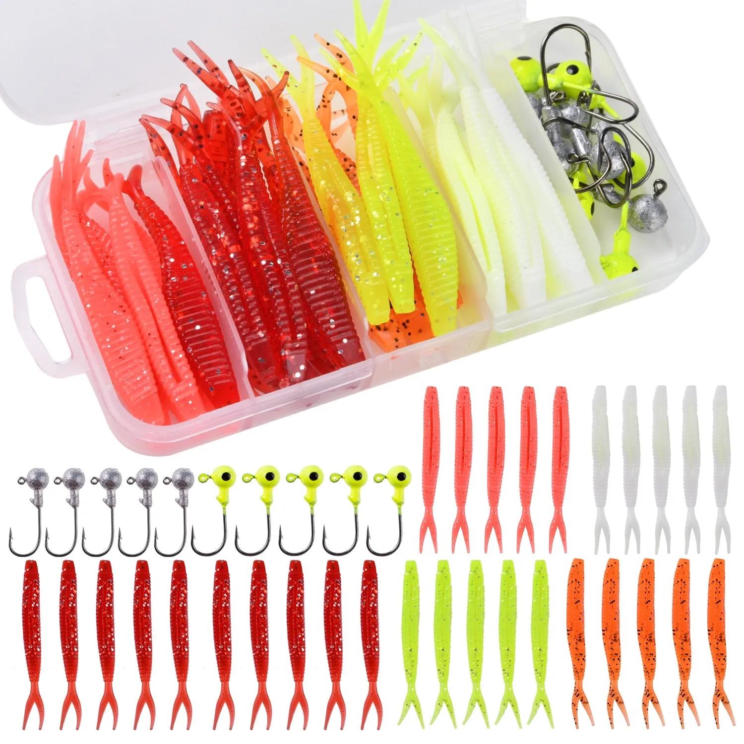 Goture 40pcs/lot Soft Lure set Fishing Jig Head Hooks with Fishing Tackle Box