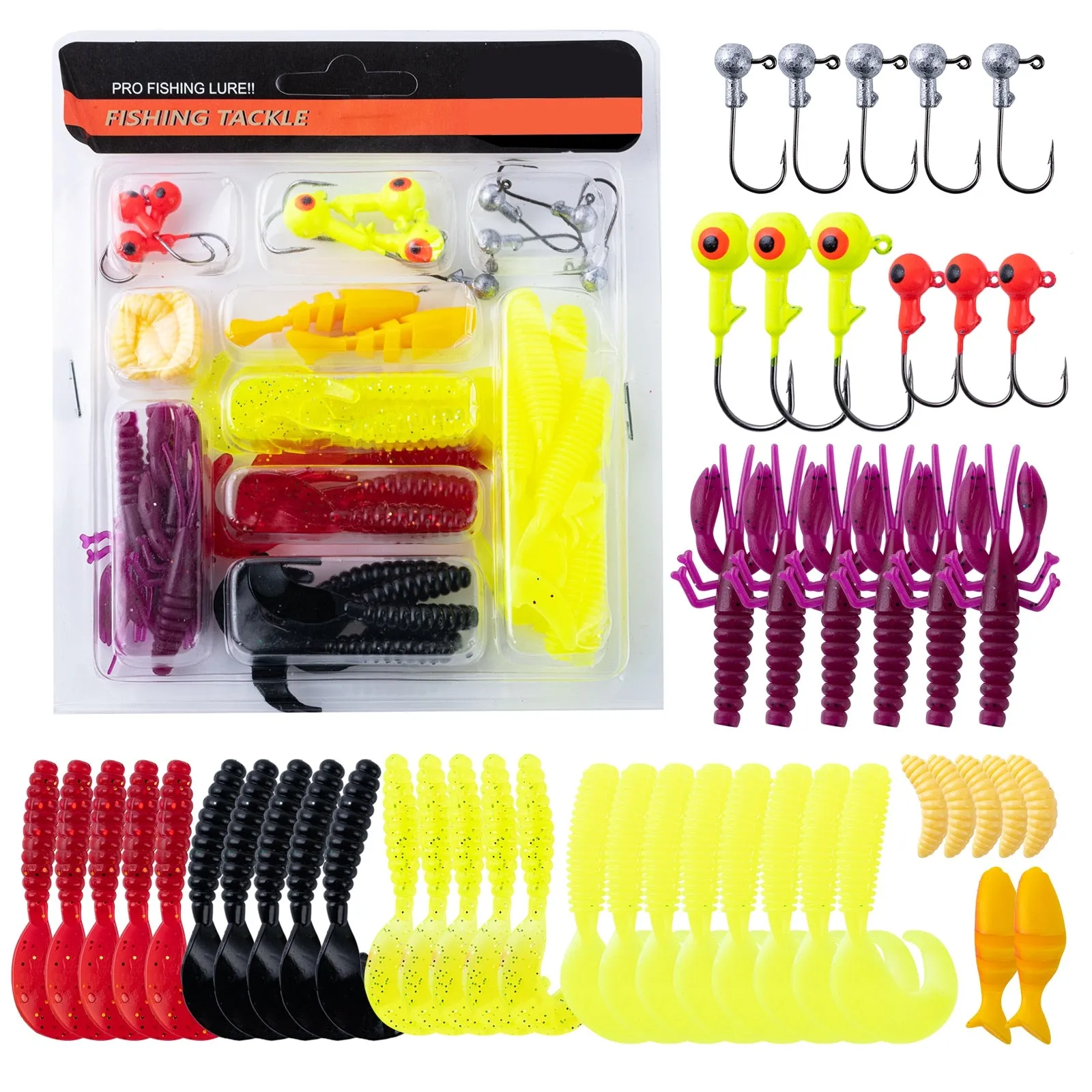 Goture 40pcs/lot Soft Lure set Fishing Jig Head Hooks with Fishing Tackle Box