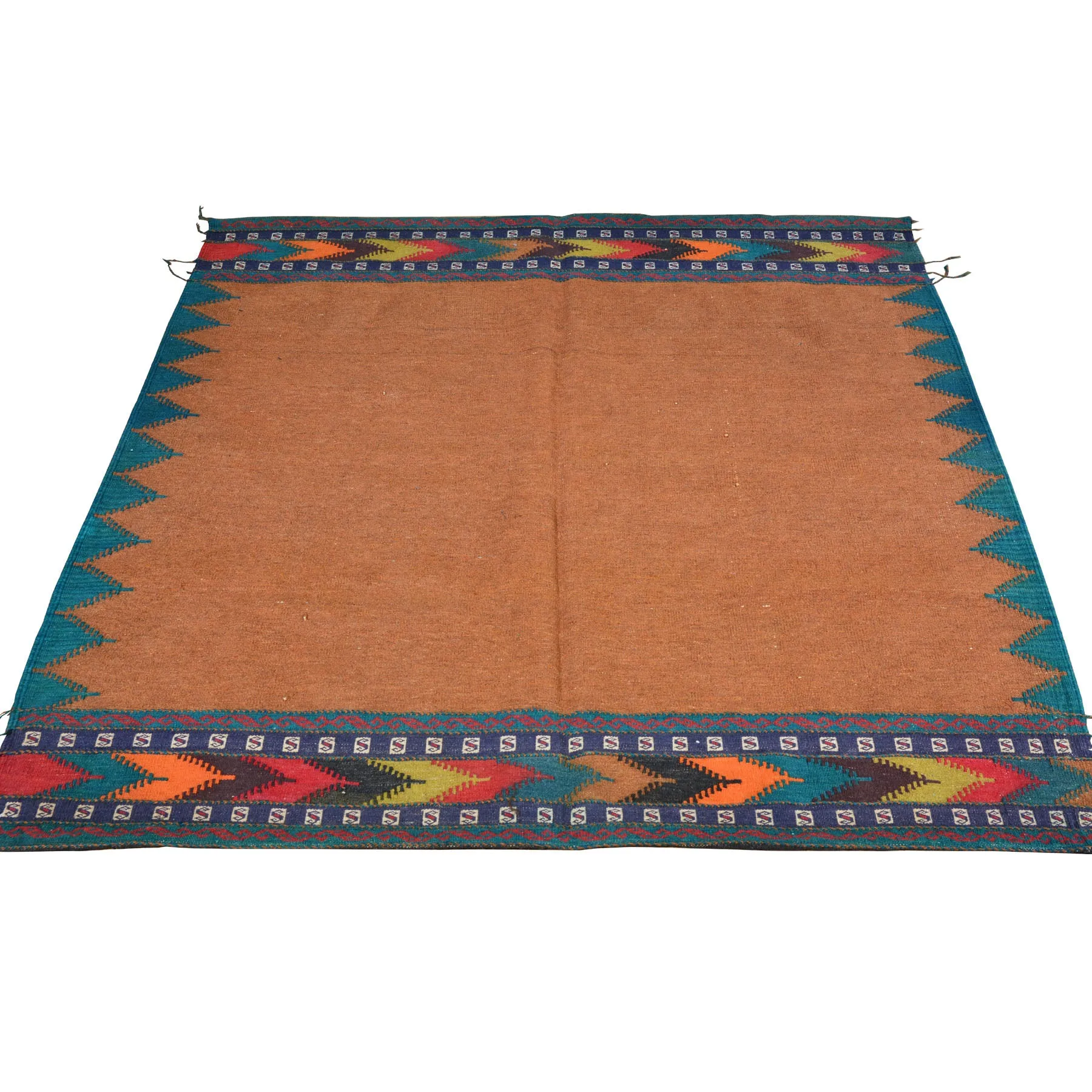 Hand-Woven Oriental Flat-weave Sumak Tribal Kilim Wool Rug (Size 4.2 X 4.5) Cwral-7659