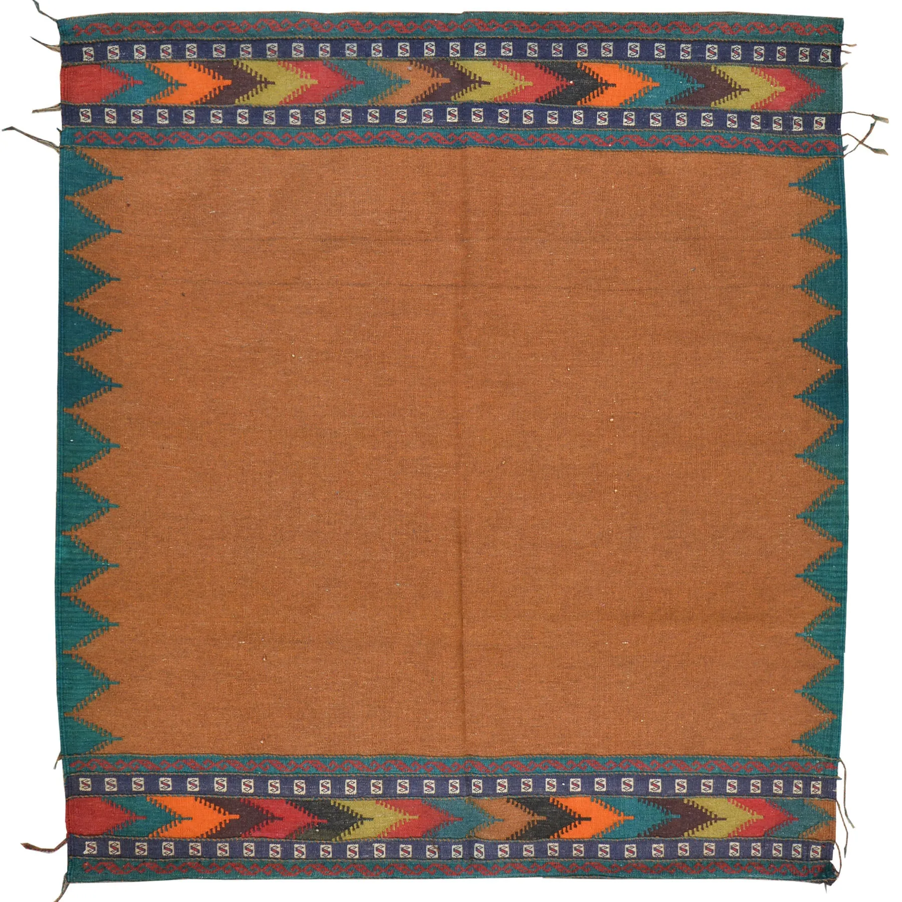 Hand-Woven Oriental Flat-weave Sumak Tribal Kilim Wool Rug (Size 4.2 X 4.5) Cwral-7659