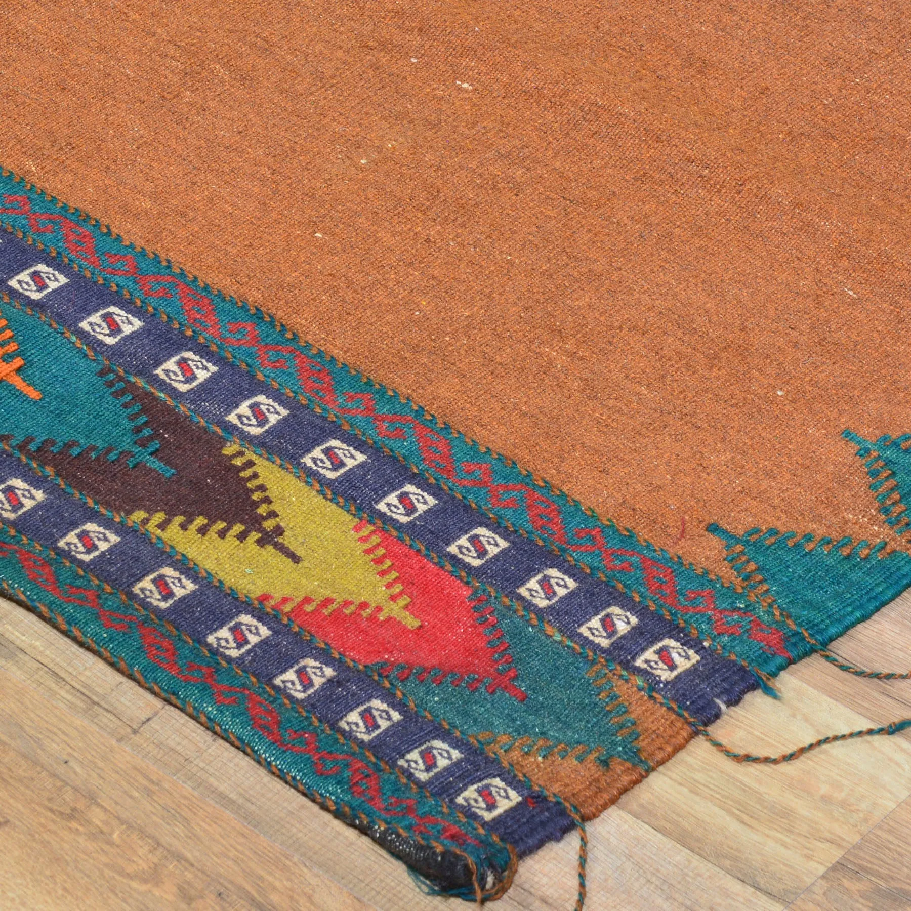 Hand-Woven Oriental Flat-weave Sumak Tribal Kilim Wool Rug (Size 4.2 X 4.5) Cwral-7659