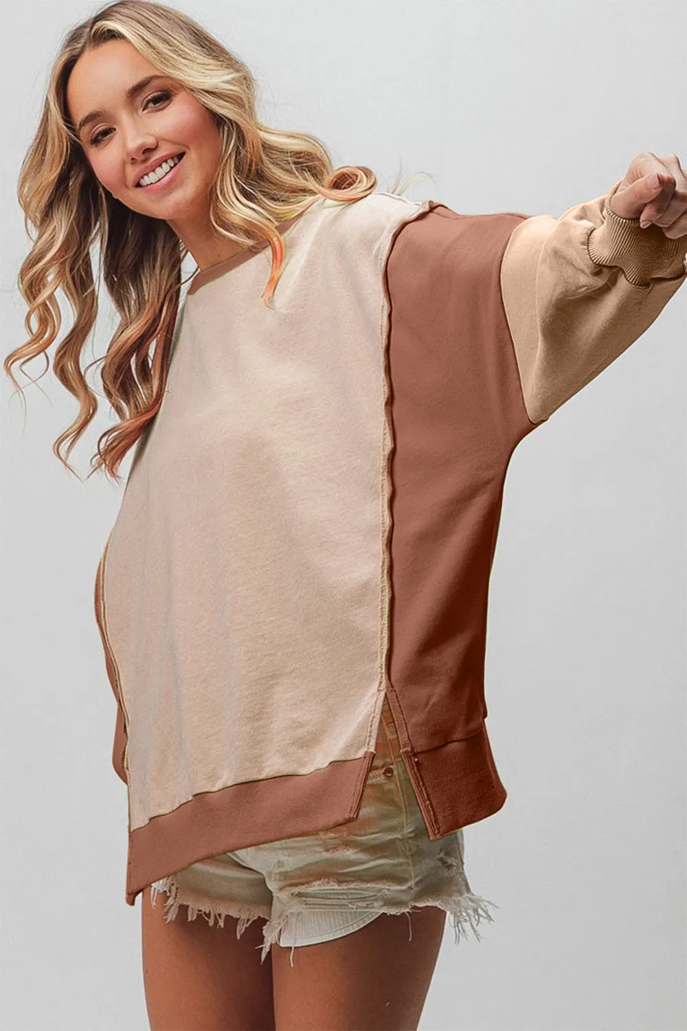 Hazel Blues® |  BiBi Washed Color Block Sweatshirt
