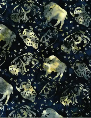 Hoffman Fabrics Navy Bison Buffalo Batik Fabric S2352-19-Navy